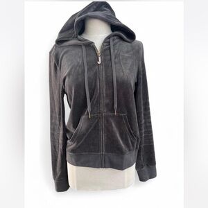 Juicy Couture Black Label Charcoal Dark Grey Velvet Hoodie Jacket